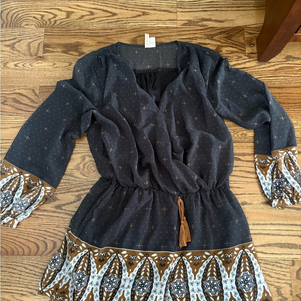 Japna Black and Brown Blouse with Patterned Accents